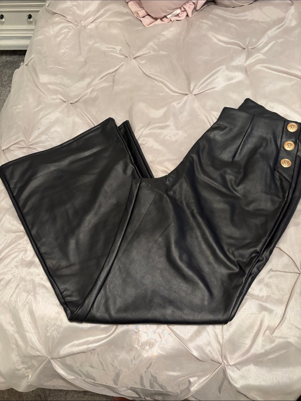 BOLD elements Black Faux Leather Flared Faux leather with Gold Buttons